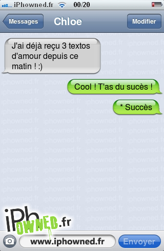 J'ai déjà reçu 3 textos d'amour depuis ce matin ! :), Cool ! T'as du sucès !, * Succès, 