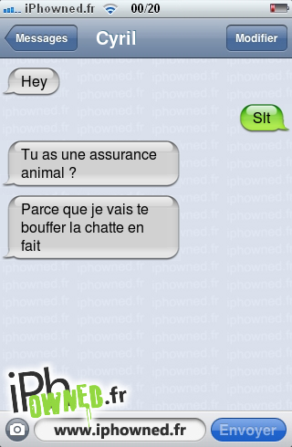 Hey, Slt, Tu as une assurance animal ?, Parce que je vais te bouffer la chatte en fait, 